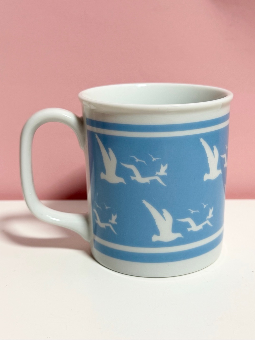 Vintage 80s blue costal seagull mug